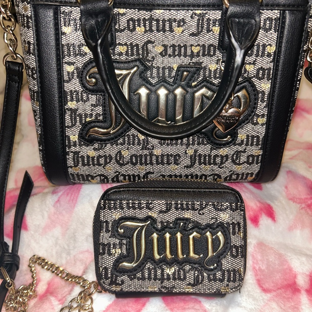 Juicy Couture Black Logo Mini Satchel with Matching Wallet